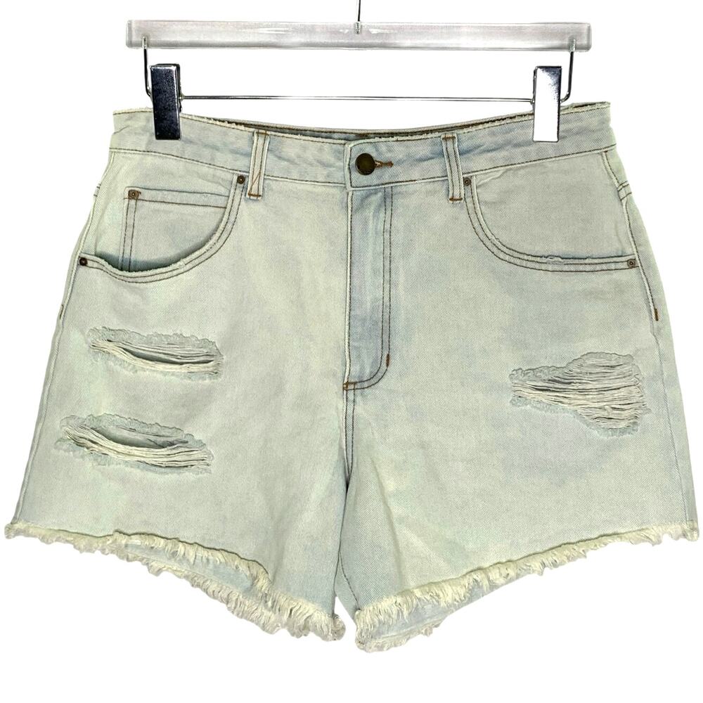 Billabong How Bout That Shorts 31 Light Blue Distressed Cut Off Raw Hem